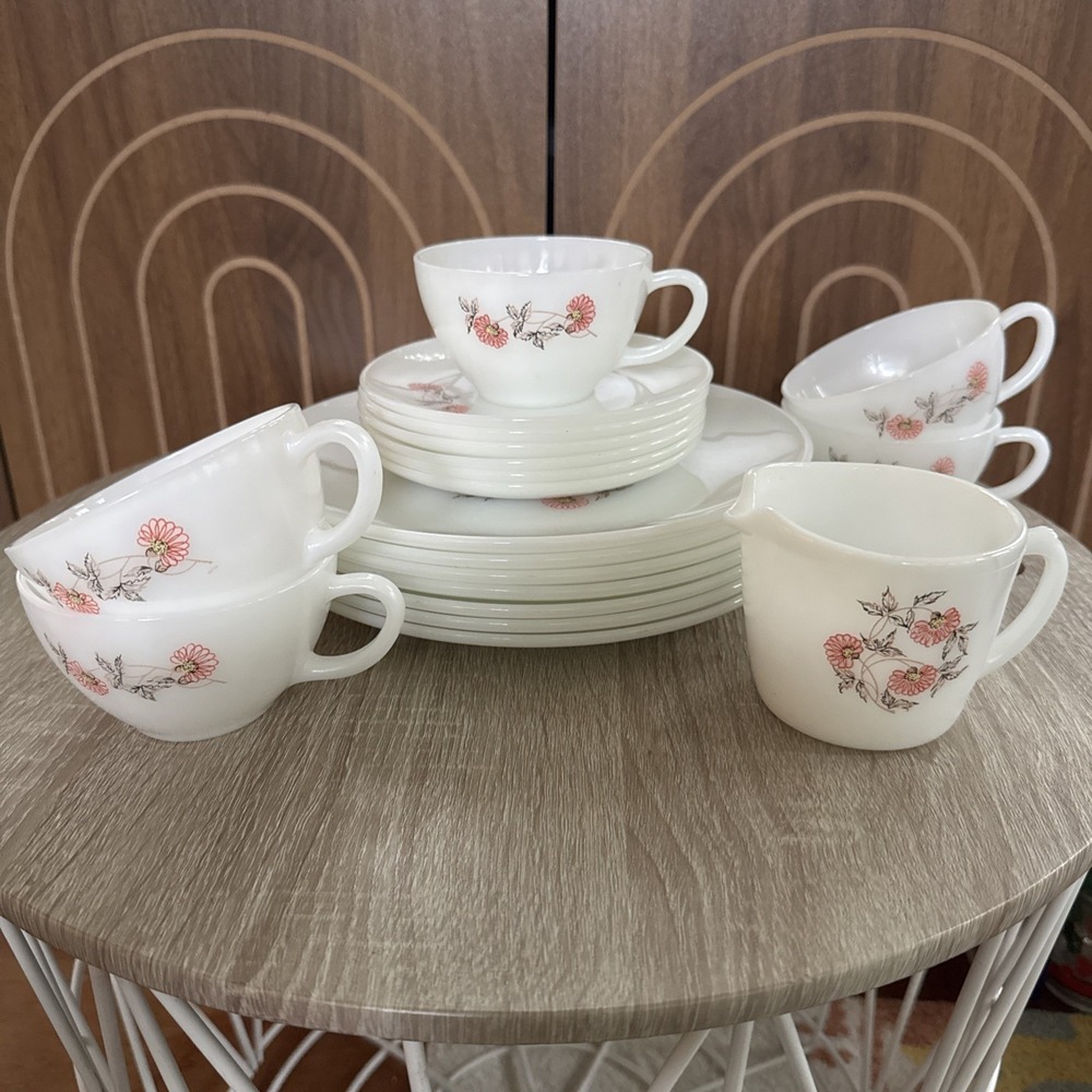20 Piece Set FireKing Milk Glass Anchor Hocking Fleurette Lead Free USA made